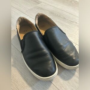 UGG Black Leather Slip-On Shoes